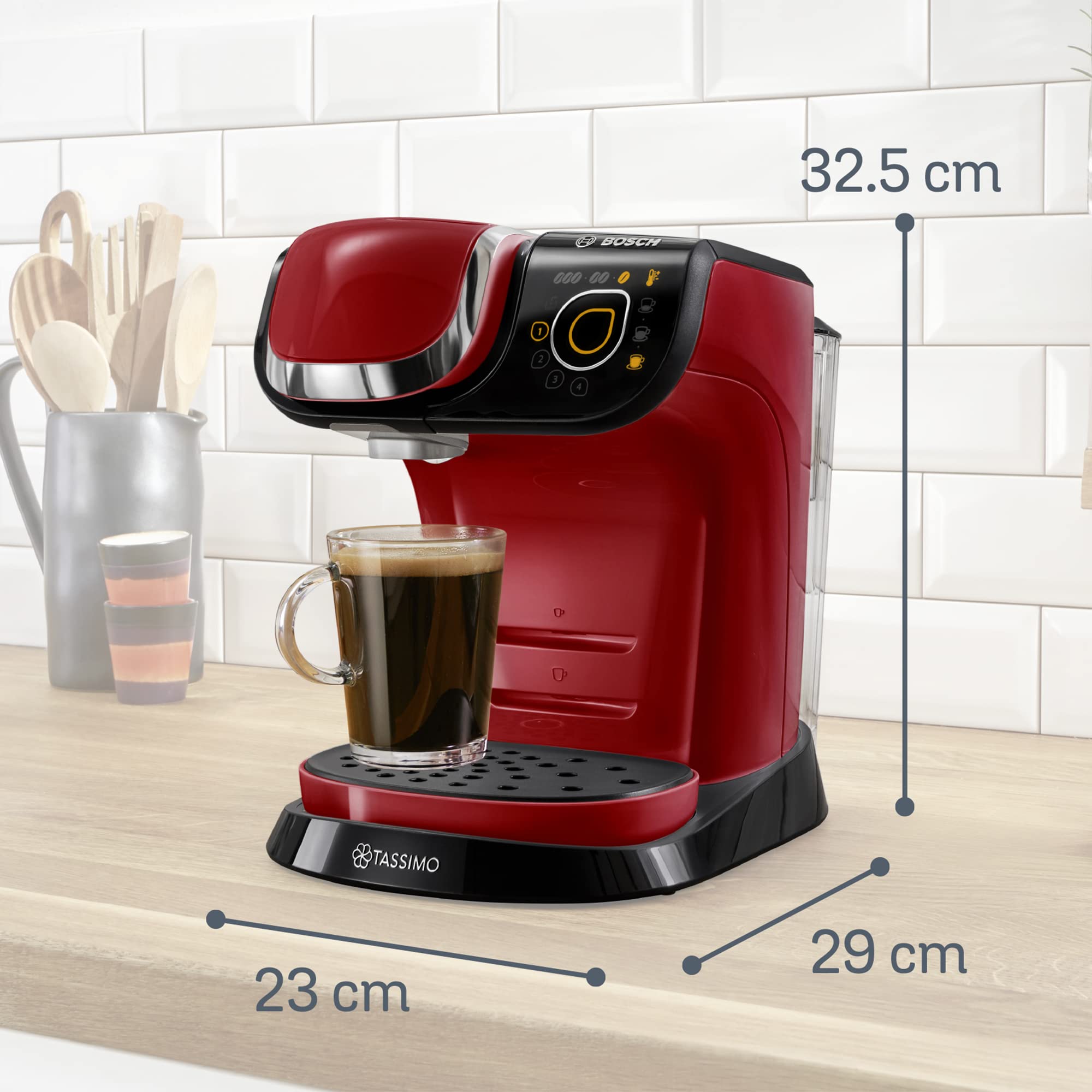 Tassimo My Way TAS6503 – Cafetière à Dosettes Multi-Boissons, Rouge