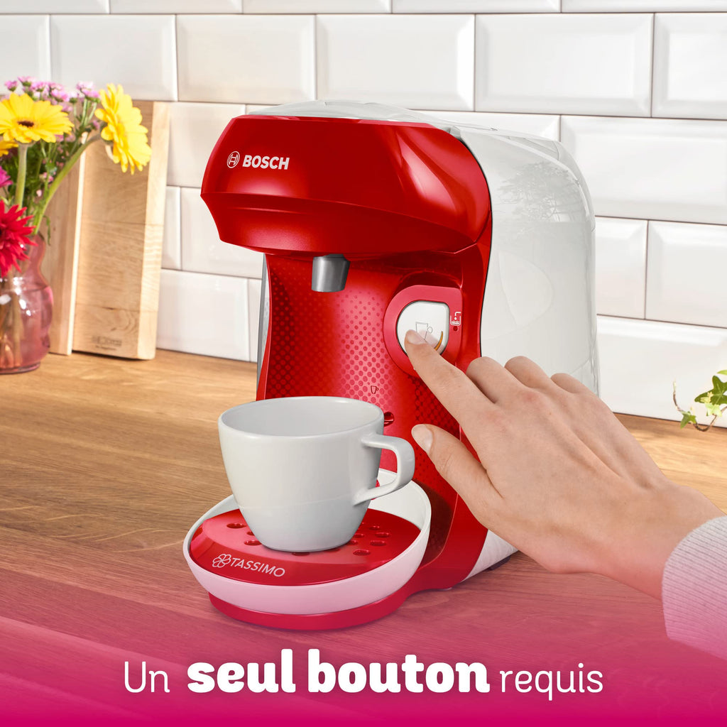 Tassimo Happy TAS1006 – Cafetière à Dosettes Compacte, Rouge & Blanc