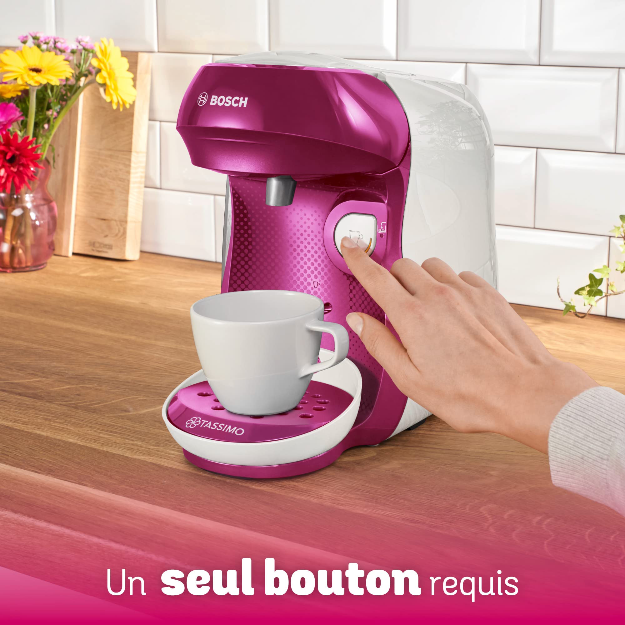 Tassimo Happy TAS1001 – Cafetière à Dosettes Compacte, Violet & Blanc