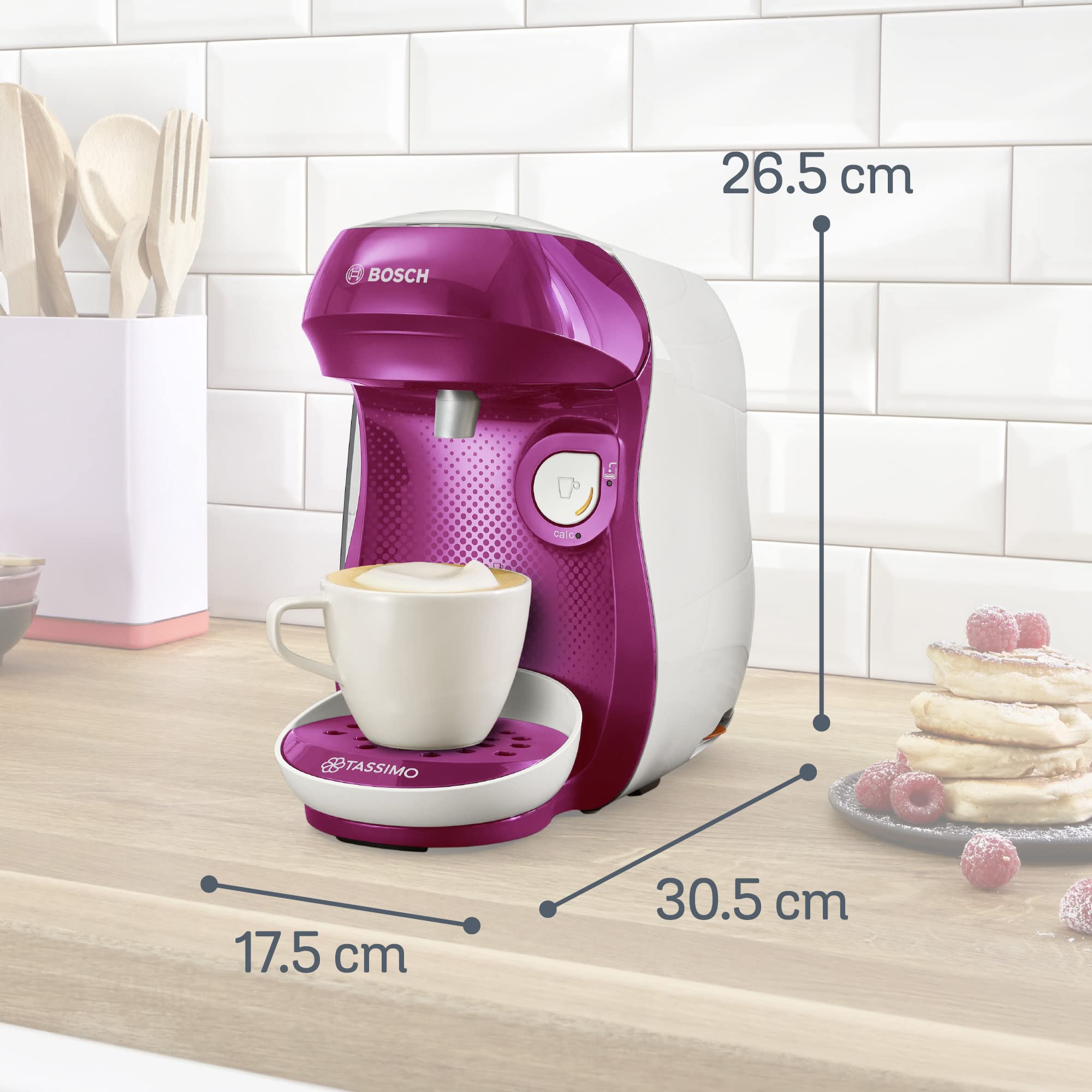 Tassimo Happy TAS1001 – Cafetière à Dosettes Compacte, Violet & Blanc