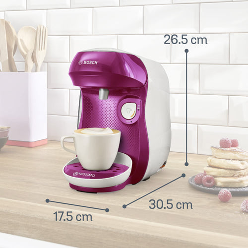 Tassimo Happy TAS1001 – Cafetière à Dosettes Compacte, Violet & Blanc