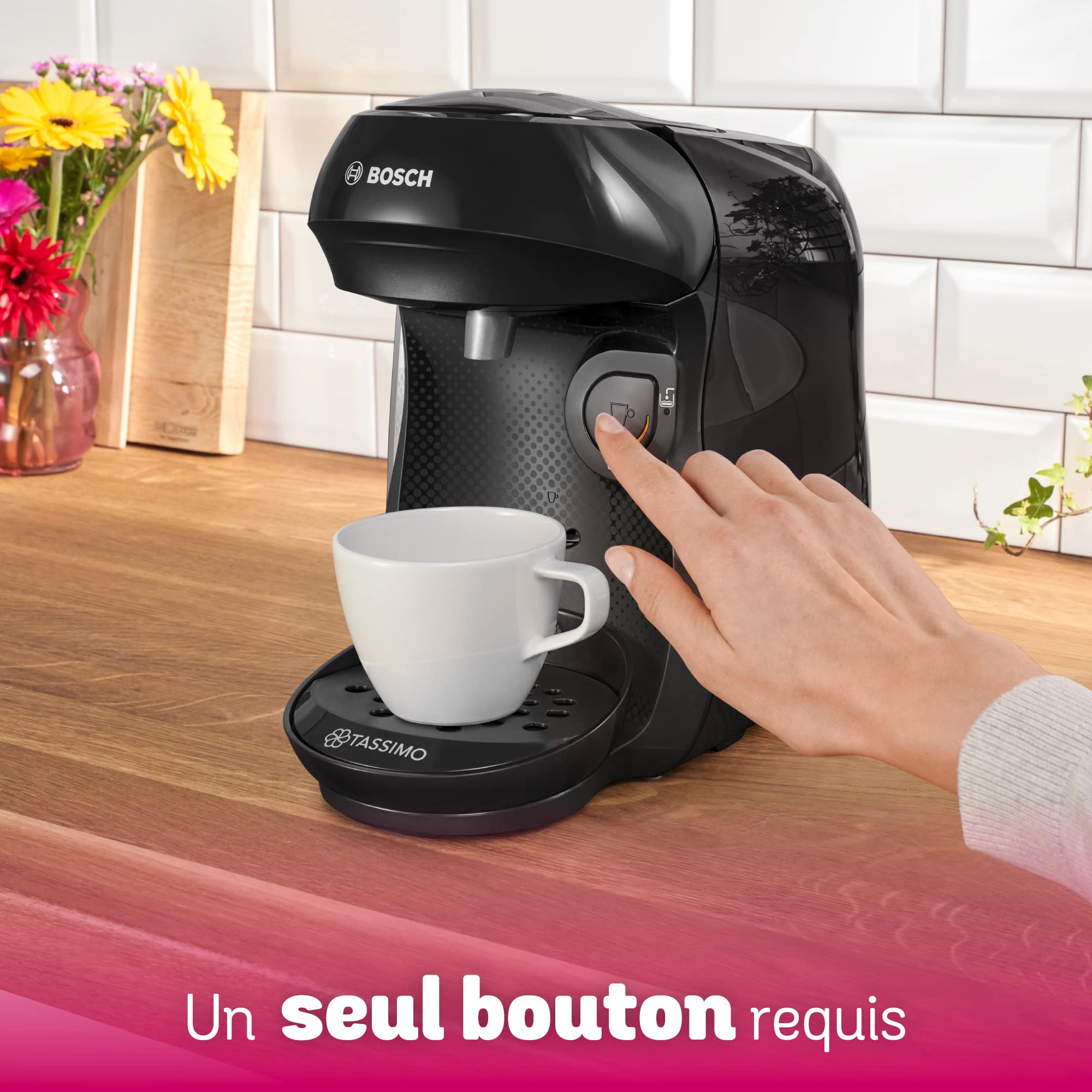 Tassimo Happy TAS1002N – Cafetière à Dosettes Compacte, Noir Intense