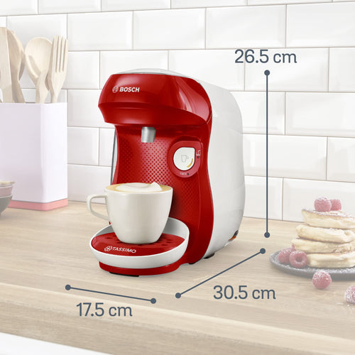 Tassimo Happy TAS1006 – Cafetière à Dosettes Compacte, Rouge & Blanc