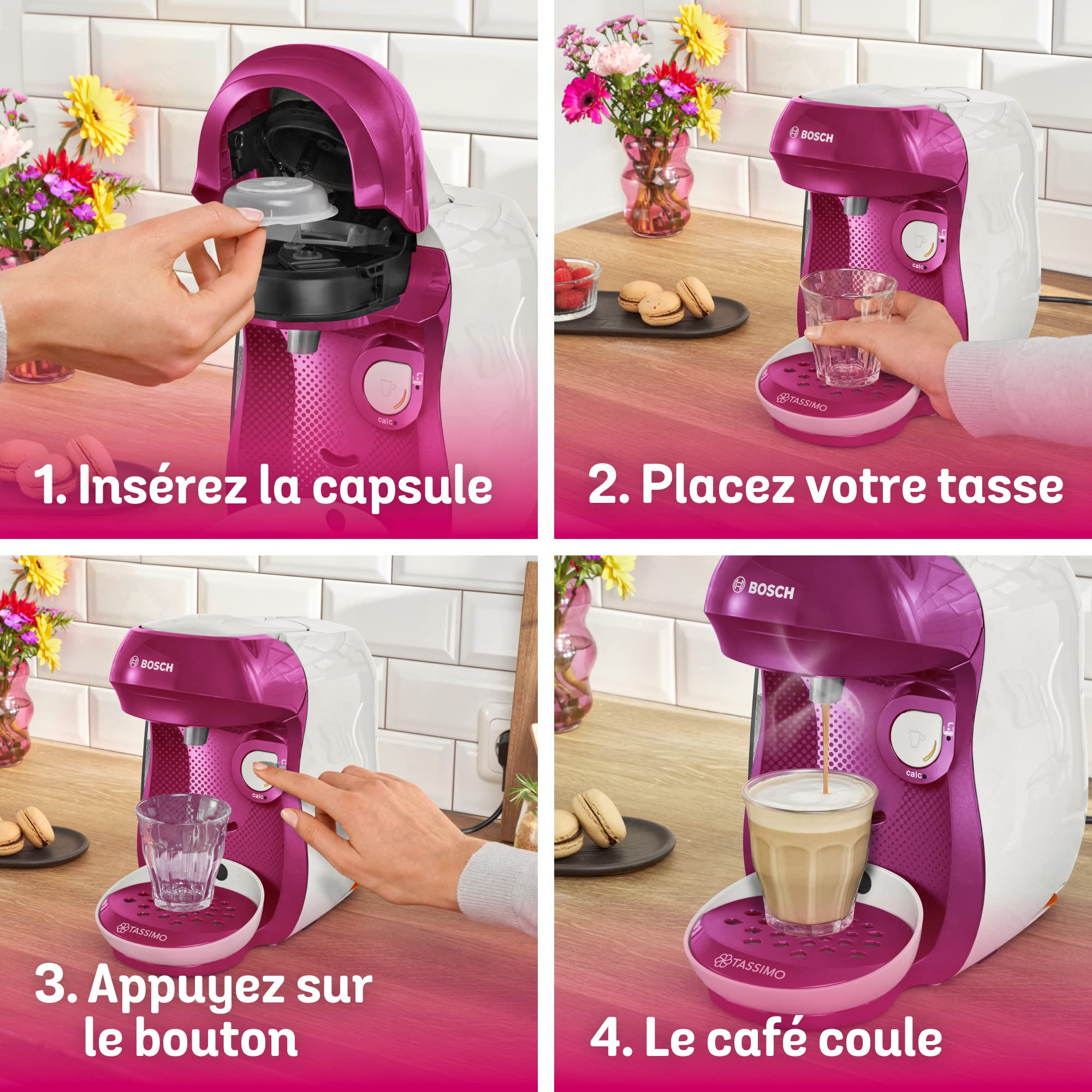 Tassimo Happy TAS1001 – Cafetière à Dosettes Compacte, Violet & Blanc
