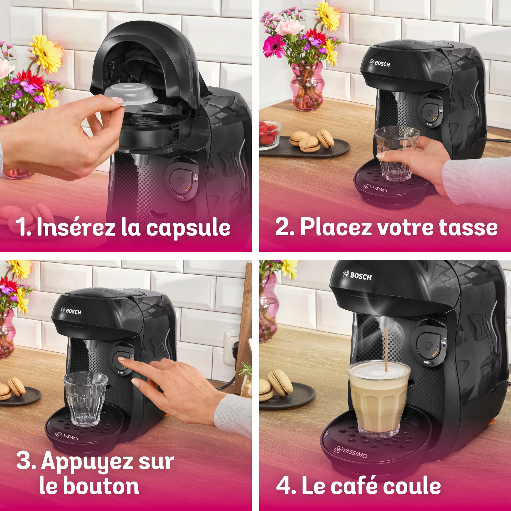 Tassimo Happy TAS1002N – Cafetière à Dosettes Compacte, Noir Intense