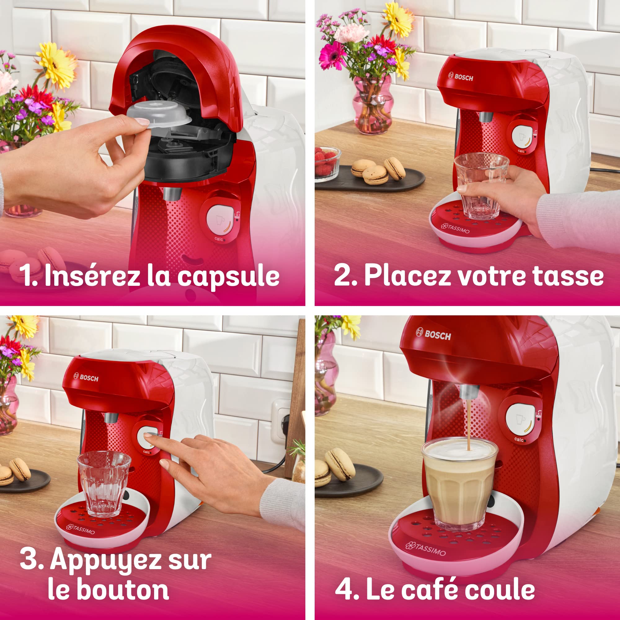 Tassimo Happy TAS1006 – Cafetière à Dosettes Compacte, Rouge & Blanc