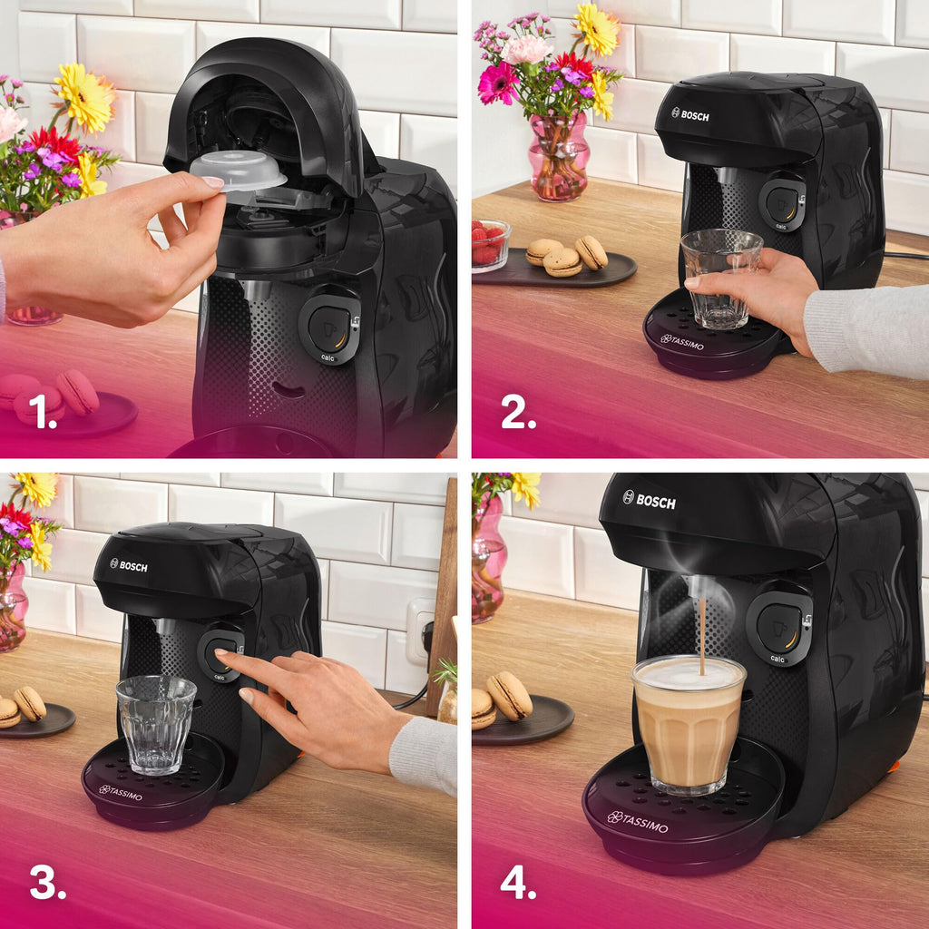 Tassimo Happy Friendly TAS102EA – Cafetière à Dosettes Éco-Responsable, Noir